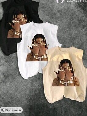 Graphic Sleeveless Muscle Tee with Gold Ring Photo - Only Black Is Available